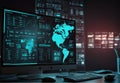 Digital screens showing real-time cloud computing analytics and metrics, DevOps