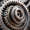 A digital sculpture of interlocking gears and cogs, turning and rotating in a synchronized motion2 Royalty Free Stock Photo