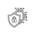 Digital Security Chip and Shield Outline Icon Royalty Free Stock Photo