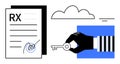 Digital Security Concept with Cloud Storage, Hand Holding Key, and Document Authentication Royalty Free Stock Photo