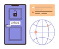 Digital Security Concept with Door Lock, Globe, and Authentication Process Elements Royalty Free Stock Photo