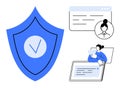 Digital Security and User Authentication Concept with Shield, Online Profile, and Verification Elements Royalty Free Stock Photo