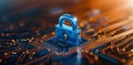 digital security concept featuring blue padlock on circuit board symbolizing protection and technology image conveys sense of Royalty Free Stock Photo