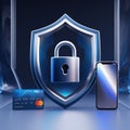 A digital security concept featuring a metallic shield with a padlock symbol, suggesting protection Royalty Free Stock Photo