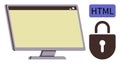 Digital Security Concept Featuring Monitor, HTML Tag, and Lock Icon Royalty Free Stock Photo
