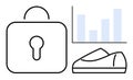 Digital Security Concept Featuring Padlock, Bar Chart, and Laptop in Minimalist Design Royalty Free Stock Photo