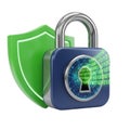 Digital security concept featuring a padlock and a shield with binary code isolated on white background Royalty Free Stock Photo