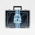 Digital security concept with futuristic lock on briefcase illustrating data protection and cybersecurity Royalty Free Stock Photo