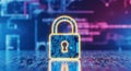 Digital security concept with glowing golden padlock symbolizing cyber protection and data encryption technology Royalty Free Stock Photo