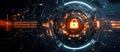 Digital security concept with glowing lock symbol in futuristic technology background Royalty Free Stock Photo