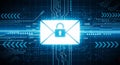 Digital security concept with glowing padlock icon on futuristic circuit board technology background Royalty Free Stock Photo