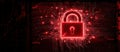 Digital security concept with glowing red padlock on circuit board background Royalty Free Stock Photo