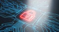 Digital Security Concept with Glowing Red Padlock on a Circuit Board with Binary Code technology Royalty Free Stock Photo
