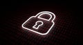 Digital security concept with glowing white padlock icon on binary code matrix representing cyber protection and data encryption Royalty Free Stock Photo