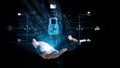 Digital Security Concept with Hands Holding a Lock Graphic, Symbolizing Data Protection, Information Security, and Royalty Free Stock Photo