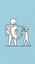 Digital Security Concept Illustration Showing Shield and Lock with Characters Protecting Data Royalty Free Stock Photo