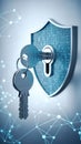 Digital security concept with key padlock and shield. Cyber protection and data encryption Royalty Free Stock Photo
