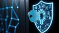Digital security concept with key padlock and shield. Cyber protection and data encryption Royalty Free Stock Photo