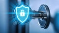 Digital security concept with key padlock and shield. Cyber protection and data encryption Royalty Free Stock Photo