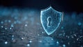 Digital security concept with key padlock and shield. Cyber protection and data encryption Royalty Free Stock Photo