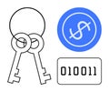 Digital security concept with keys, binary code, and monetary symbol in a modern flat design Royalty Free Stock Photo