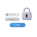 Digital security concept with lock and login interface elements isolated on white background Royalty Free Stock Photo