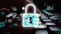 Digital Security Concept with Lock Symbol over Computer Keyboard Integrating Data Graphics and cyber security Elements Royalty Free Stock Photo