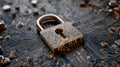 Digital Security Concept. Metallic Padlock Symbolically Integrated into a Computer Motherboard with Glowing Gold Traces and Royalty Free Stock Photo