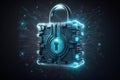 Digital security concept with padlock on circuit board background. Generative AI Royalty Free Stock Photo