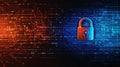 Digital security concept with padlock on red and blue technological circuit background Royalty Free Stock Photo
