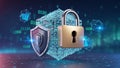 Digital Security Concept with Padlock, Shield, and Data Cubes cybersecurity protection Royalty Free Stock Photo