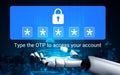 Digital Security Concept with Robotic Hand and OTP Input for Secure Account Access on Modern Technology Background Royalty Free Stock Photo
