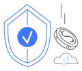 Digital Security Concept with Shield, Cloud, and Digital Currency Royalty Free Stock Photo