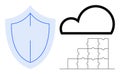 Digital Security and Cloud Computing Concept with Shield, Cloud, and Puzzle Elements Royalty Free Stock Photo