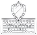 Digital security concept with shield protecting a computer keyboard in hand drawn style Royalty Free Stock Photo