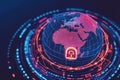 Digital security concept with virtual lock on global network