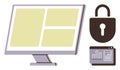 Digital security and data analysis represented with monitor, padlock, and analytics window Royalty Free Stock Photo