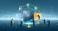 Digital security and data protection concept with safe and people Royalty Free Stock Photo