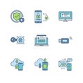 digital security and data protection icon set: mobile privacy, secure access, cloud computing, and cybersecurity concepts Royalty Free Stock Photo
