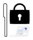 Digital Security and Data Protection with Padlock and Data Analytics Display Royalty Free Stock Photo