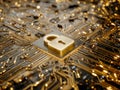 Digital security and encryption concept with a lock symbol on a circuit board Royalty Free Stock Photo