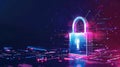 Digital Security: The futuristic key to cyber protection, Abstract padlock on futuristic background with digital cyber