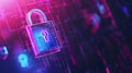Digital Security: The futuristic key to cyber protection, Abstract padlock on futuristic background with digital cyber