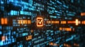 Digital Security A Glowing Checkmark Amidst a Matrix of Binary Code