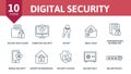 Digital Security icon set. Collection contain email virus, keyset, confidential information, secure data folder and over Royalty Free Stock Photo