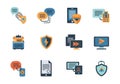 Digital security icons, data protection, online safety, communication privacy, secure networks Royalty Free Stock Photo