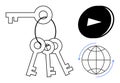 Digital Security and Global Connectivity Concept with Keys and Globally Connected Icons Royalty Free Stock Photo