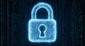 Digital Security and Information Protection Concept with Glowing Padlock, Binary Code and Network Technology Background Royalty Free Stock Photo