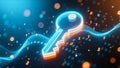 Digital Security Key with Data Flow Technology Background Royalty Free Stock Photo