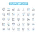 Digital security linear icons set. Encryption, Firewall, Malware, Password, Antivirus, Cybercrime, Hackers line vector